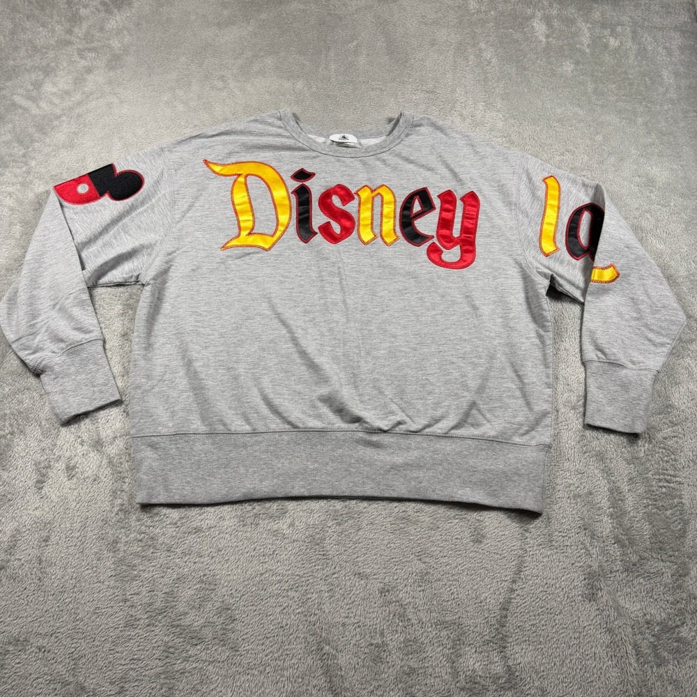 Disneyland Spirit Jersey Sweatshirt Women Large Gray Mickey Mouse Patch